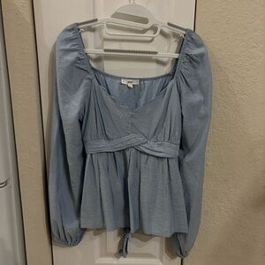 Anthropologie Mine Y2K Blue Faux Wrap Pinstripe Long Sleeve Top